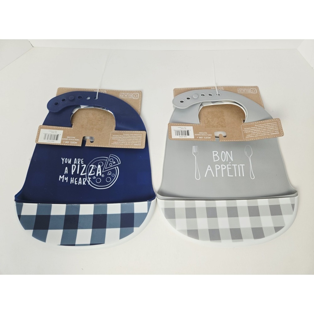 Lila & Jack Silicone Bibs 2 pack x 2 Bon Apetit Pizza Baby NEW waterproof